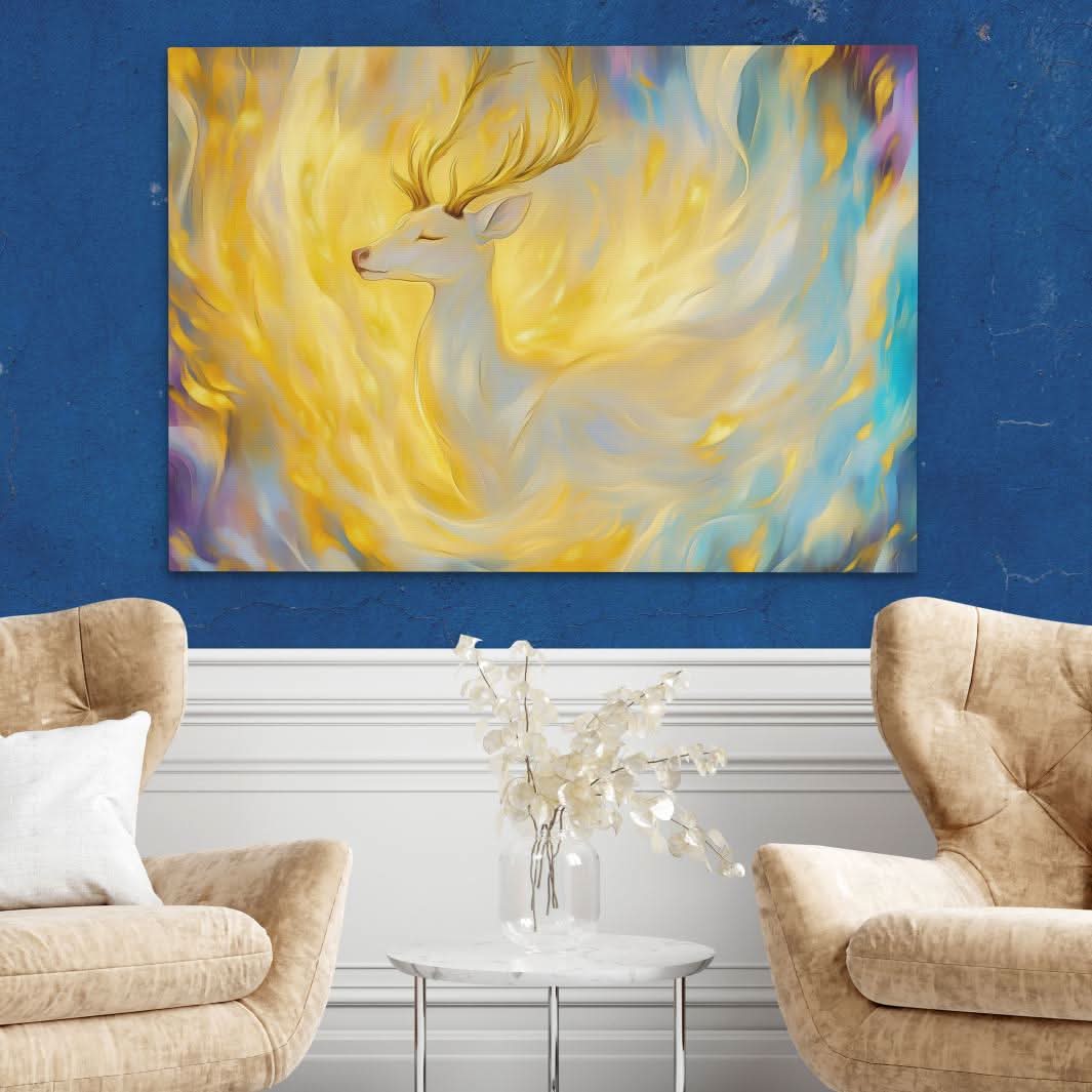 Celestial Stag - Fantasy Wall Art in Black Frame