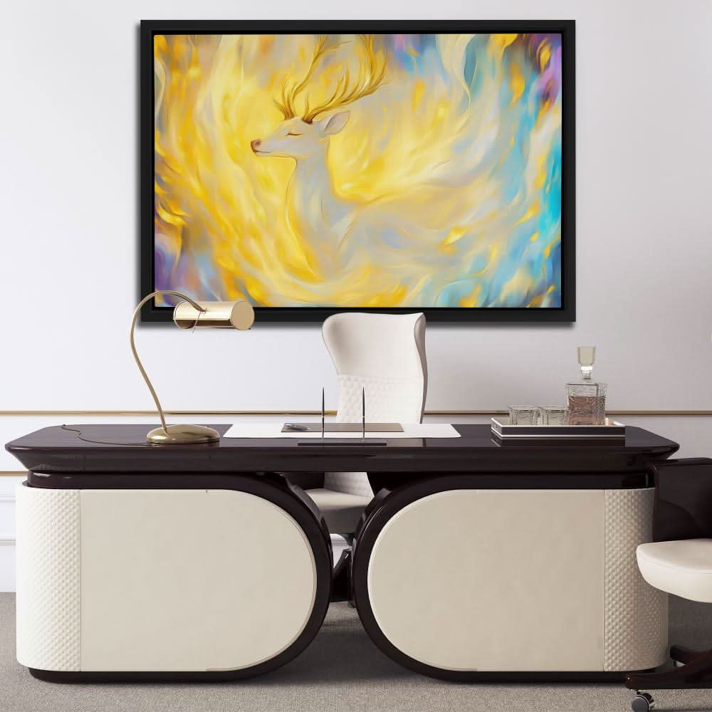 Celestial Stag - Nature Wall Art in Black Frame