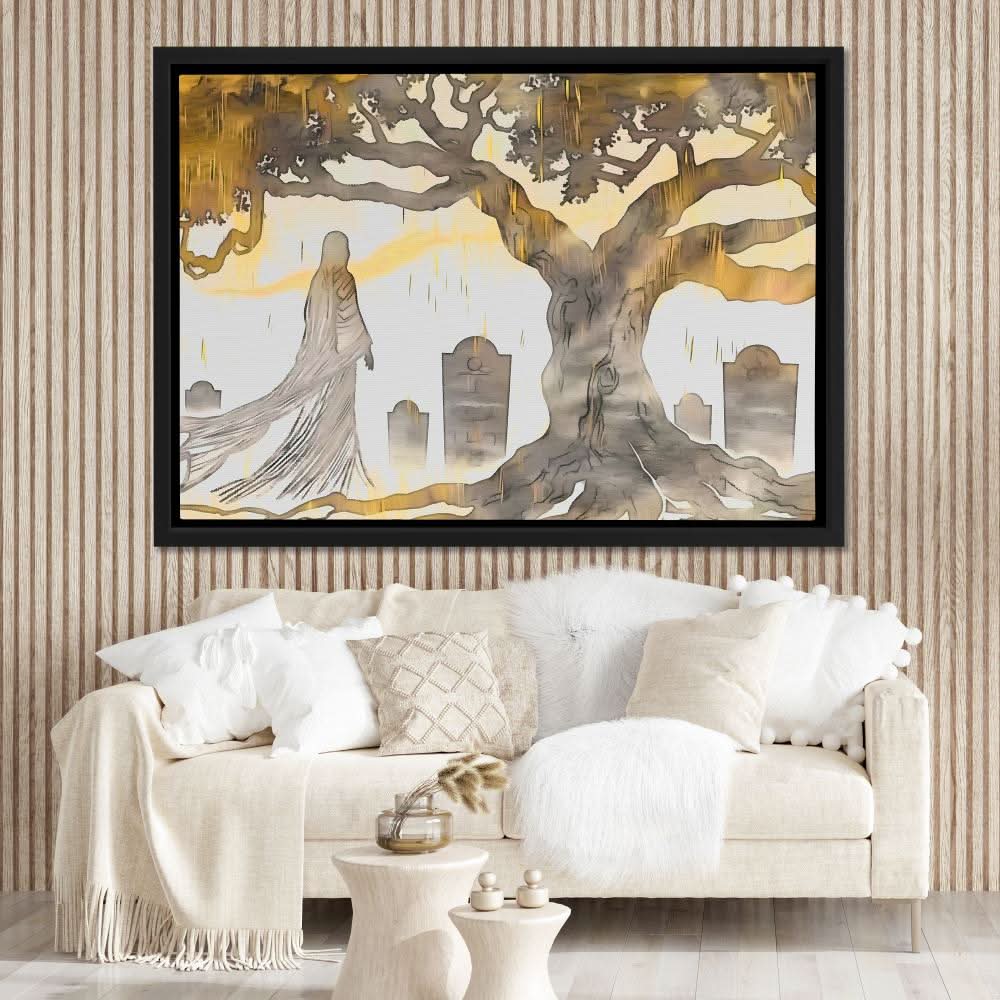 Cemetery Ghost - Ghost Wall Art in Black Frame