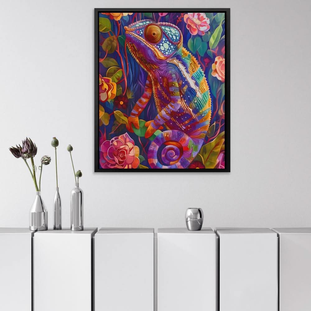 Chameleon Gaze - Botanical Wall Art in Black Frame