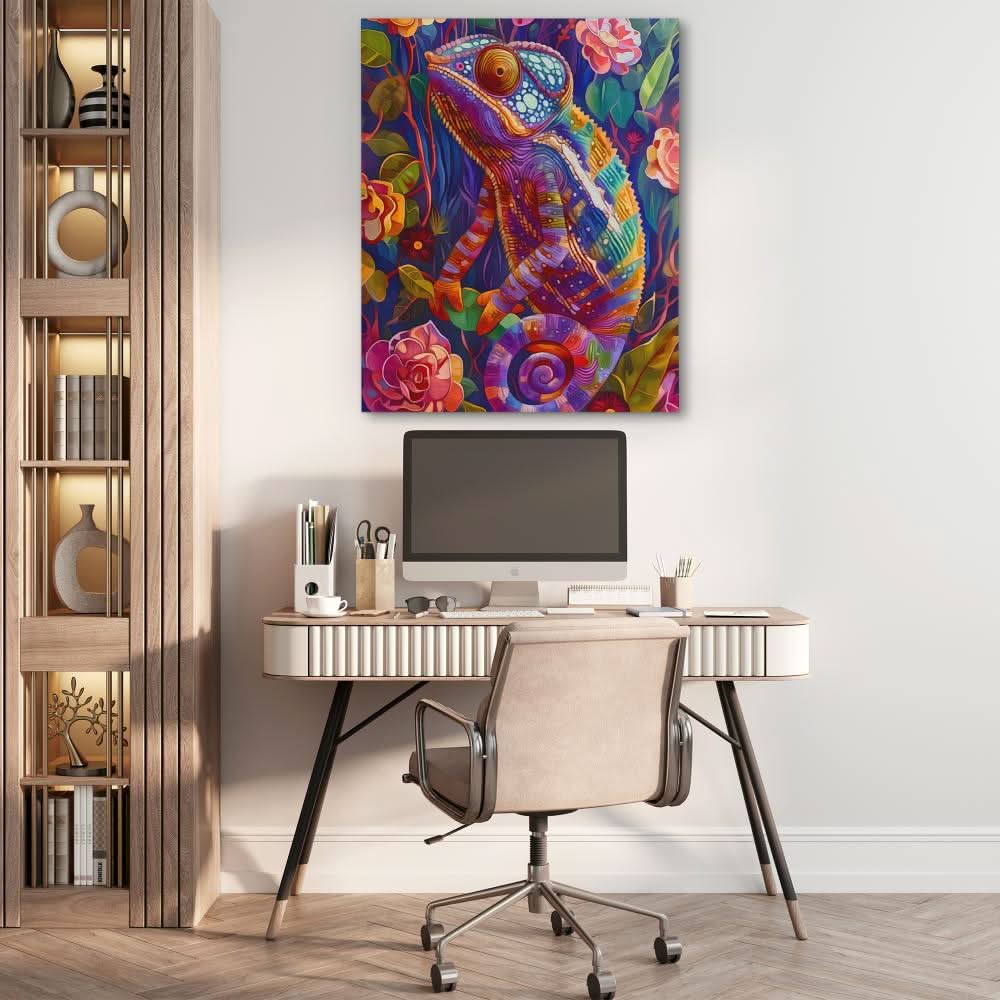 Chameleon Gaze - Contemporary Wall Art in Black Frame