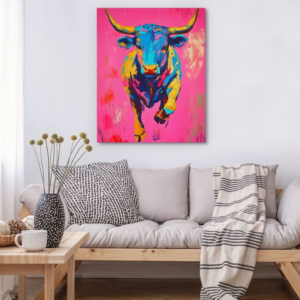 Charging Electric Bull - Pop Culture Wall Art in Black Frame