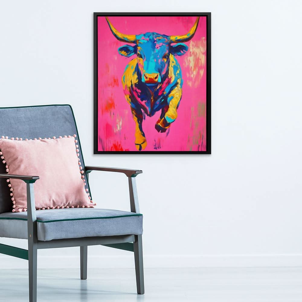 Charging Electric Bull - Blue Wall Art for Studio
