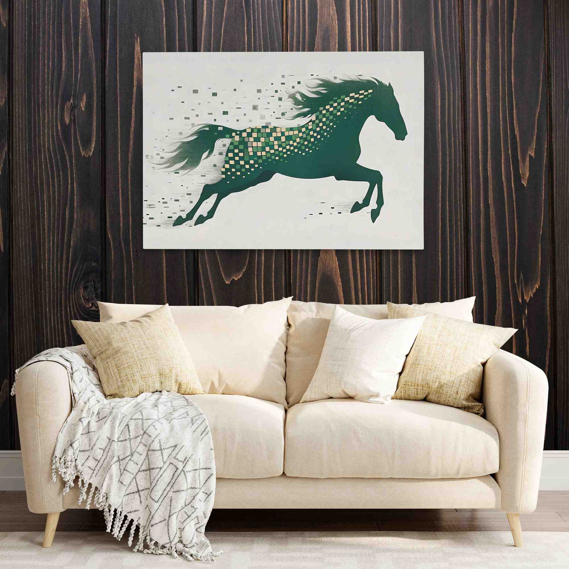 Charging Steed - Green Canvas Wall Art
