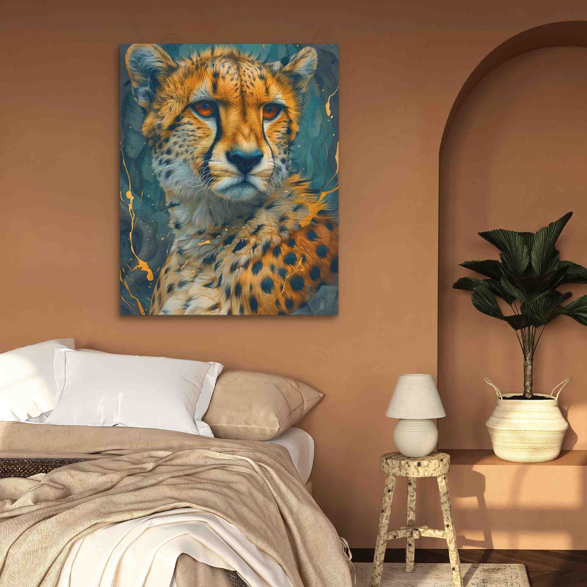Charming Cheetah - Big Cat Wall Art in Black Frame