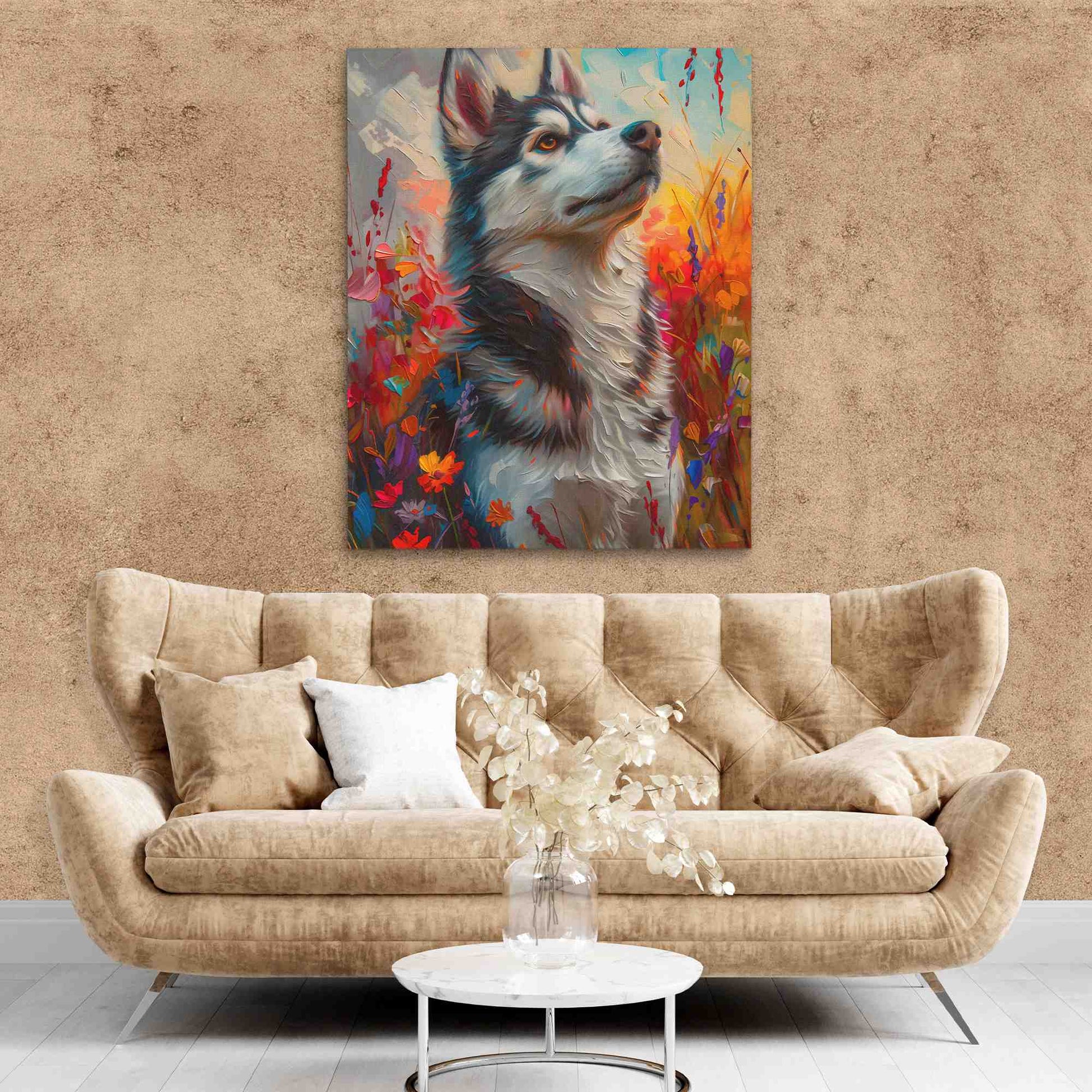 Charming Husky - Field Wall Art in Black Frame