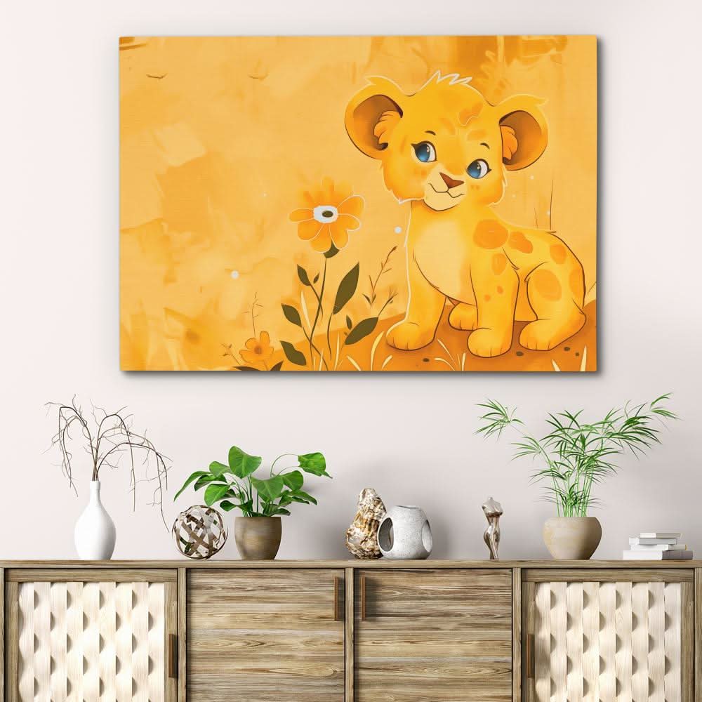 Charming Lion Cub - Yellow Wall Art for Kids Room