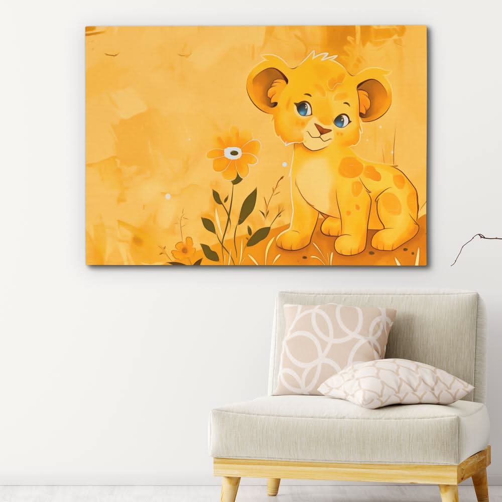 Charming Lion Cub - Yellow Baby Animal Canvas Print