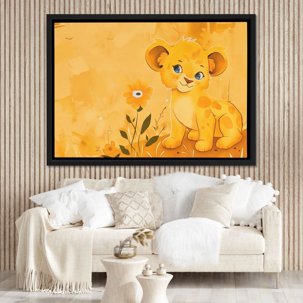 Charming Lion Cub - Wall Art in Black Frame