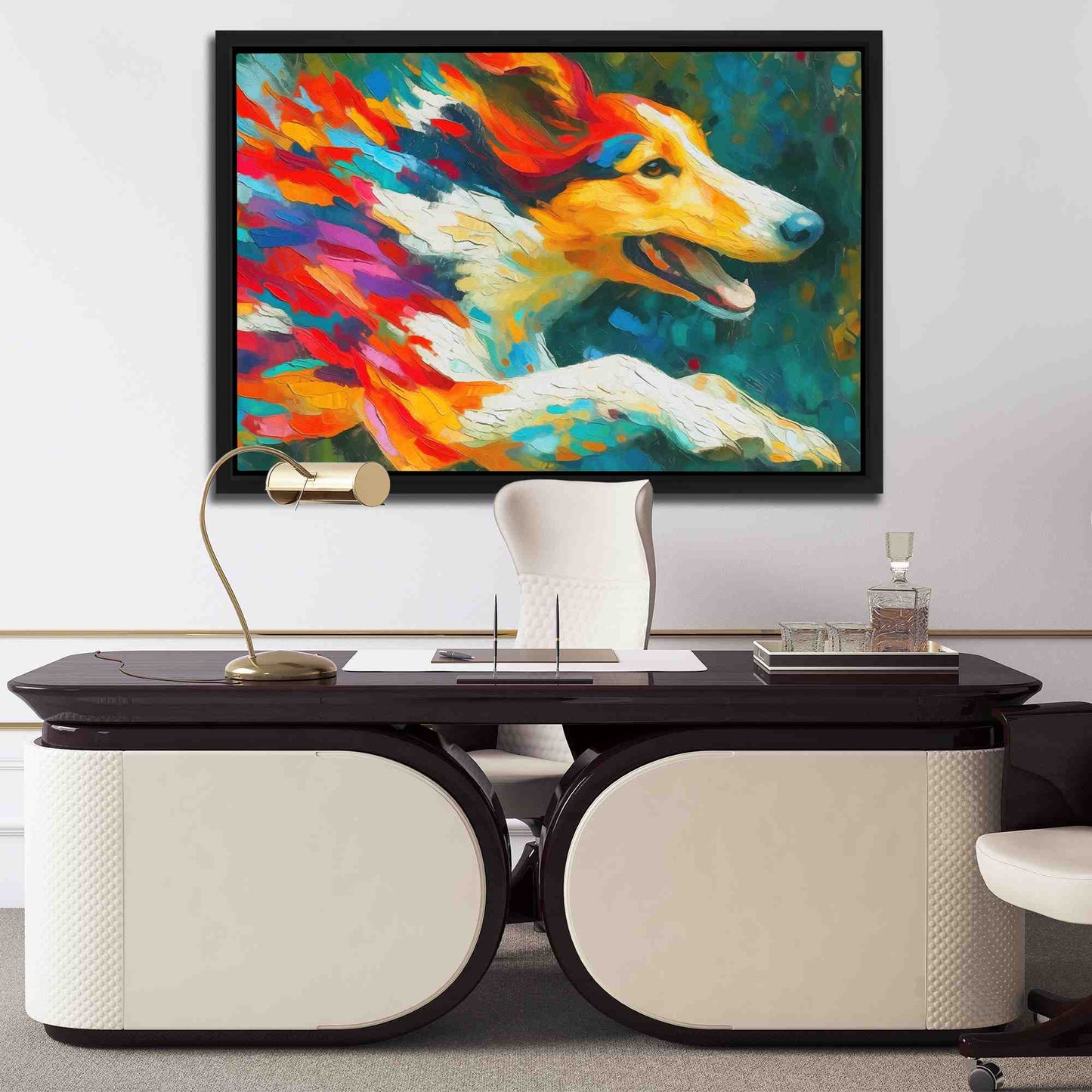Chasing Happiness - Border Collie Wall Art in Black Frame