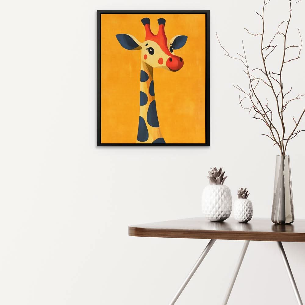 Cheerful Cartoon Giraffe - Orange Canvas Wall Art