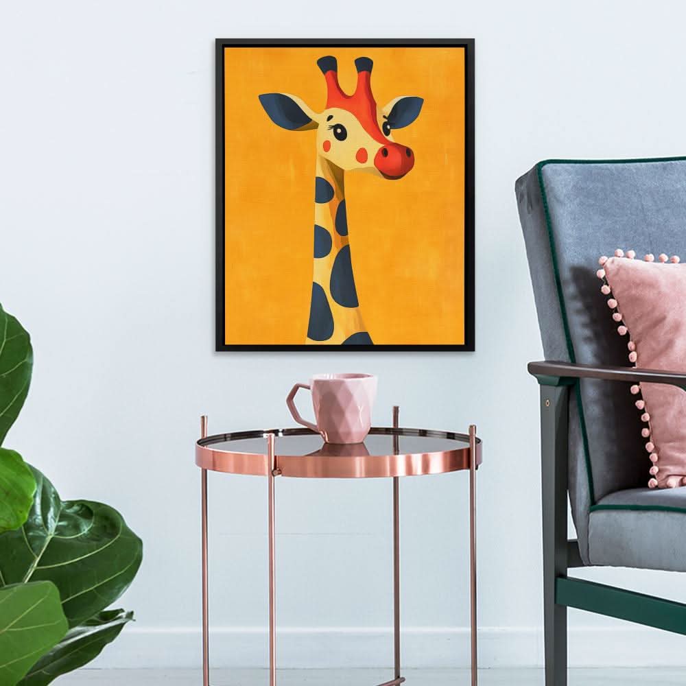 Cheerful Cartoon Giraffe - Orange Cartoon Canvas Print