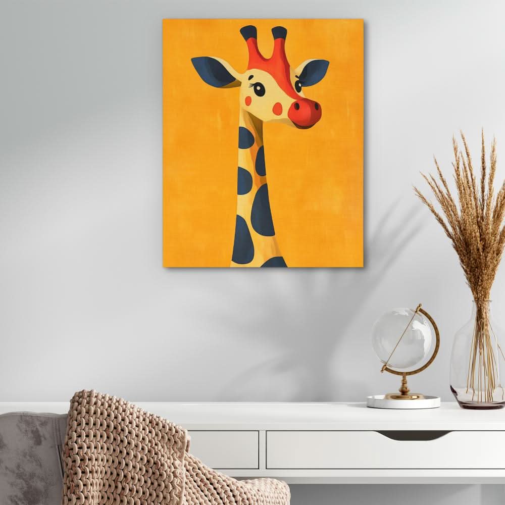 Cheerful Cartoon Giraffe - Wall Art in Black Frame