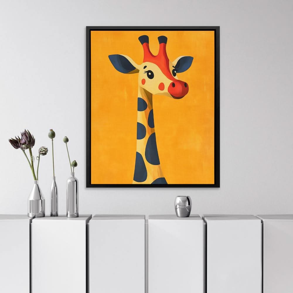 Cheerful Cartoon Giraffe - Oversized Animals Canvas Wall Art