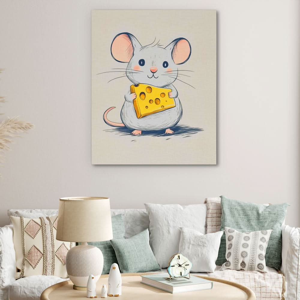 Cheesy Mouse - Pastel Cartoon Canvas Print