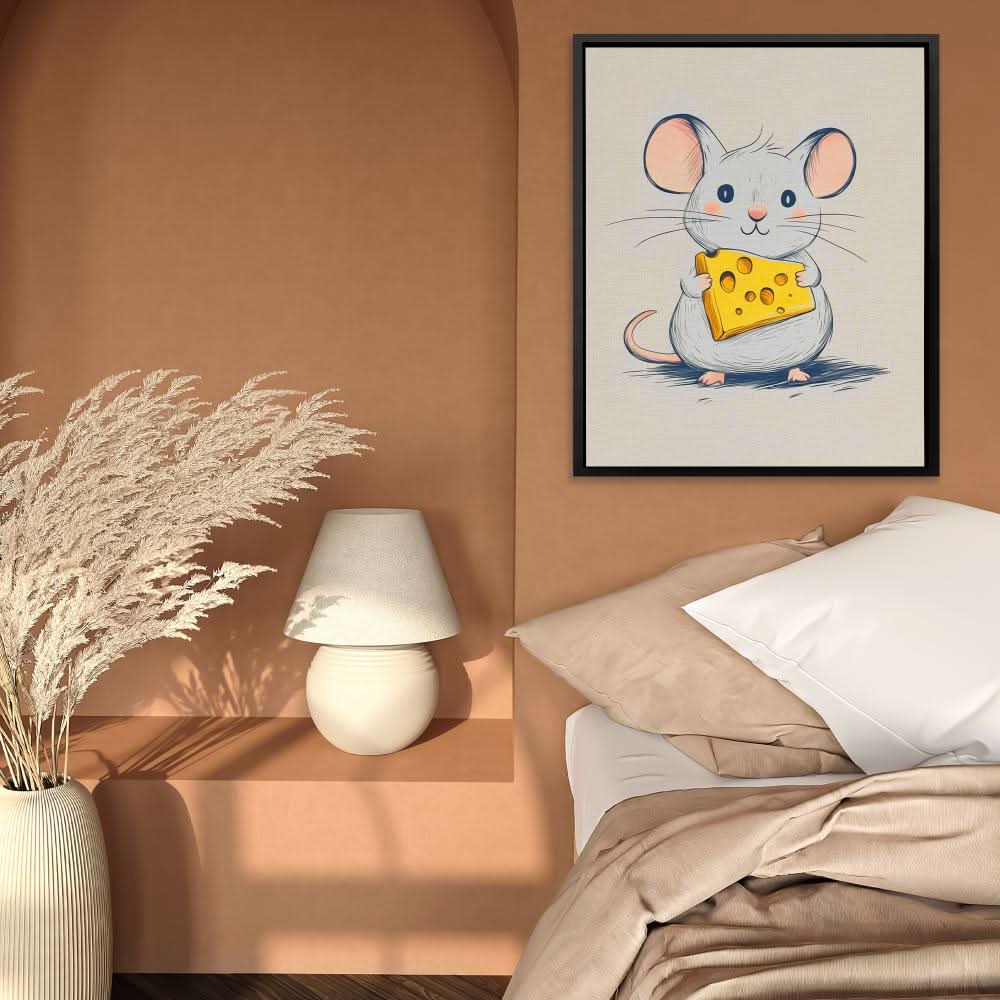 Cheesy Mouse - Wall Art in Black Frame