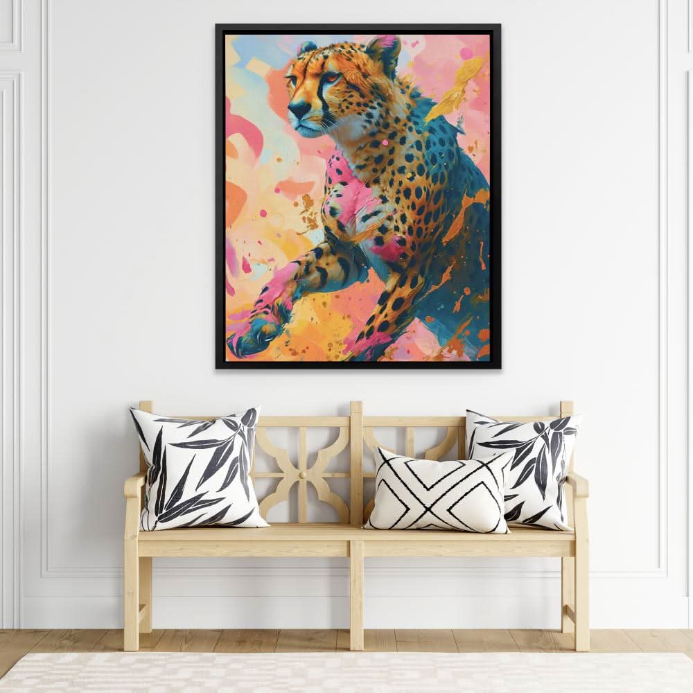 Cheetah Chasing - Gold Canvas Wall Art