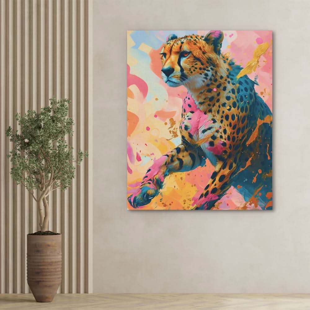 Cheetah Chasing - Animals Wall Art in Black Frame