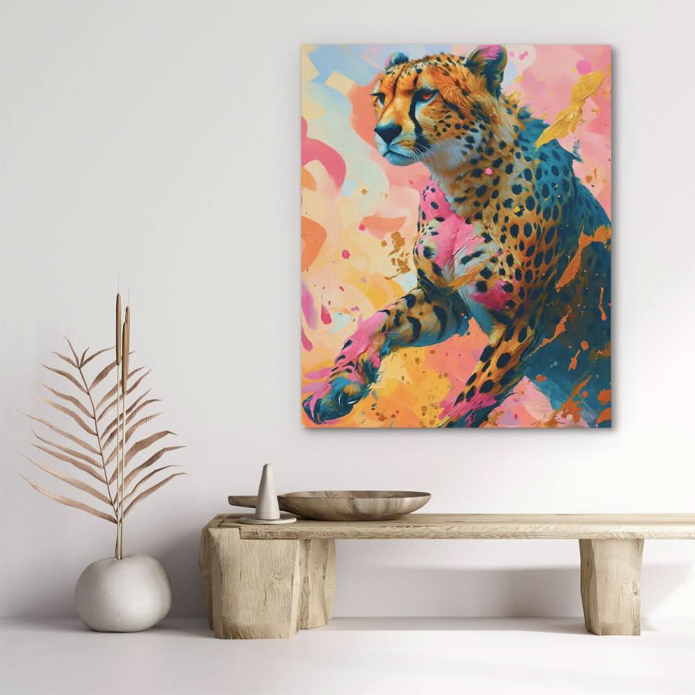 Cheetah Chasing - Gold Wall Art for Living Room