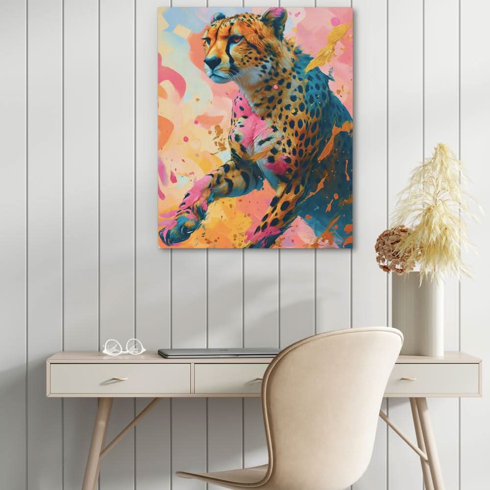 Cheetah Chasing - Gold Animals Canvas Print