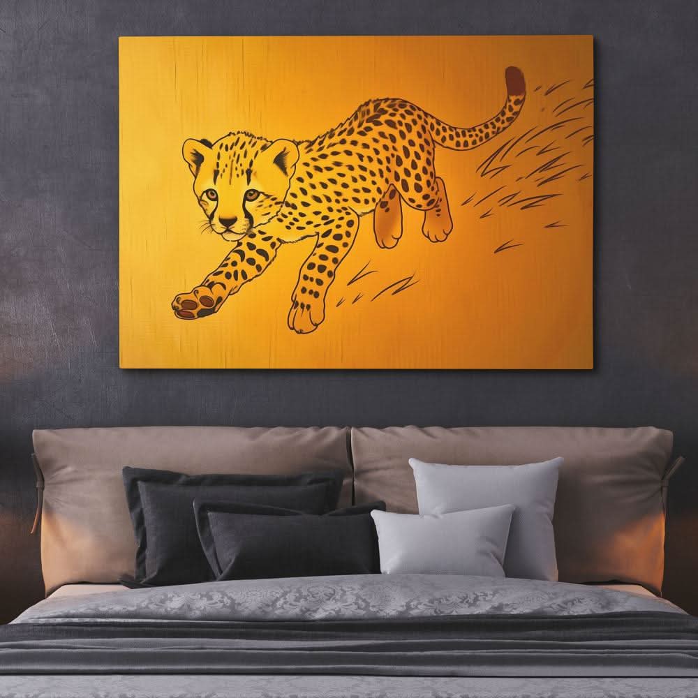 Cheetah Cub Playing - Minimalist Gold Canvas Wall Art