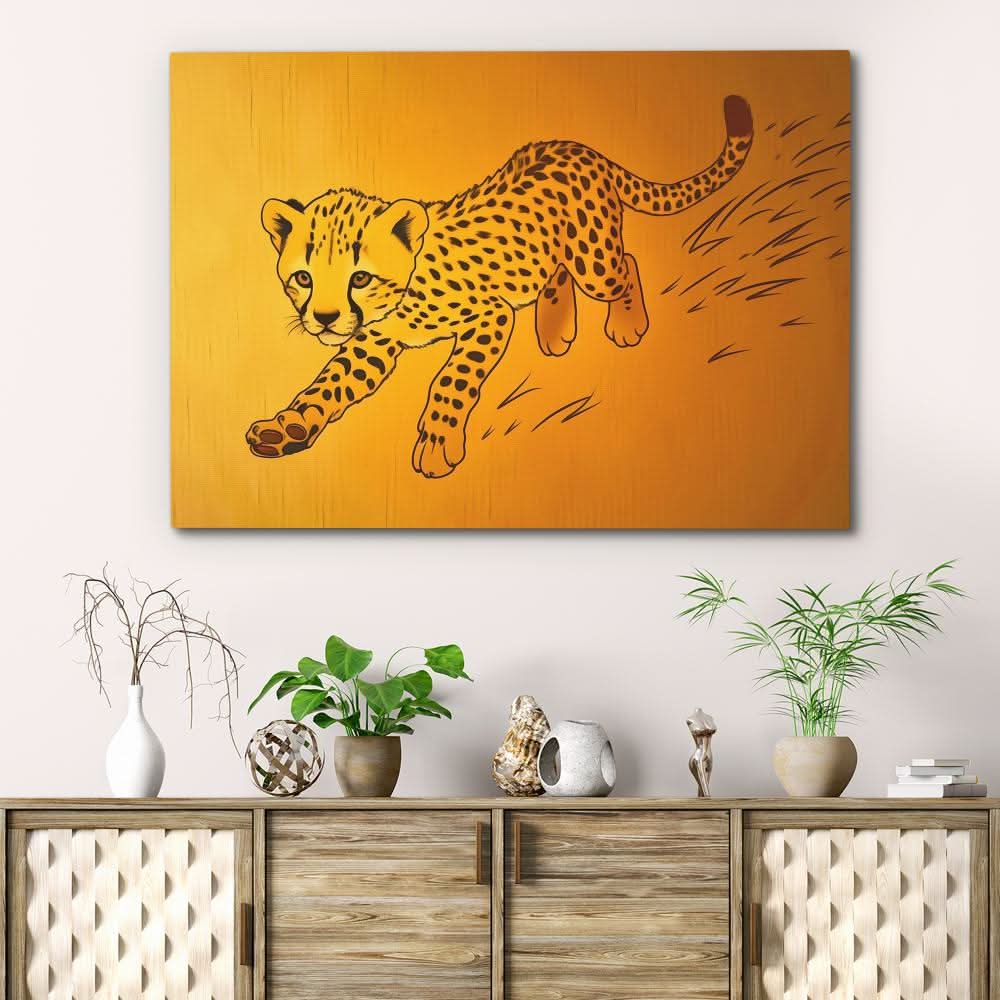 Cheetah Cub Playing - Abstract Wall Art in Black Frame