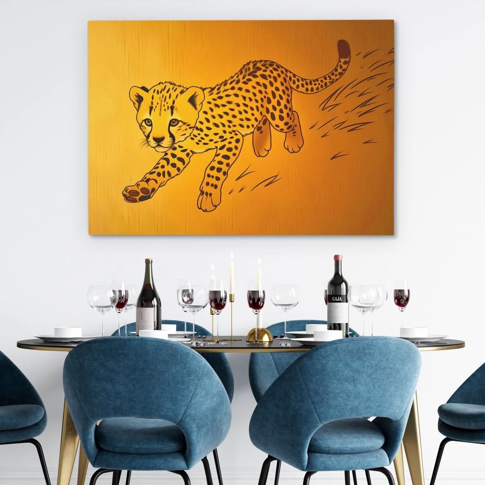 Cheetah Cub Playing - Baby Animal Wall Art in Black Frame