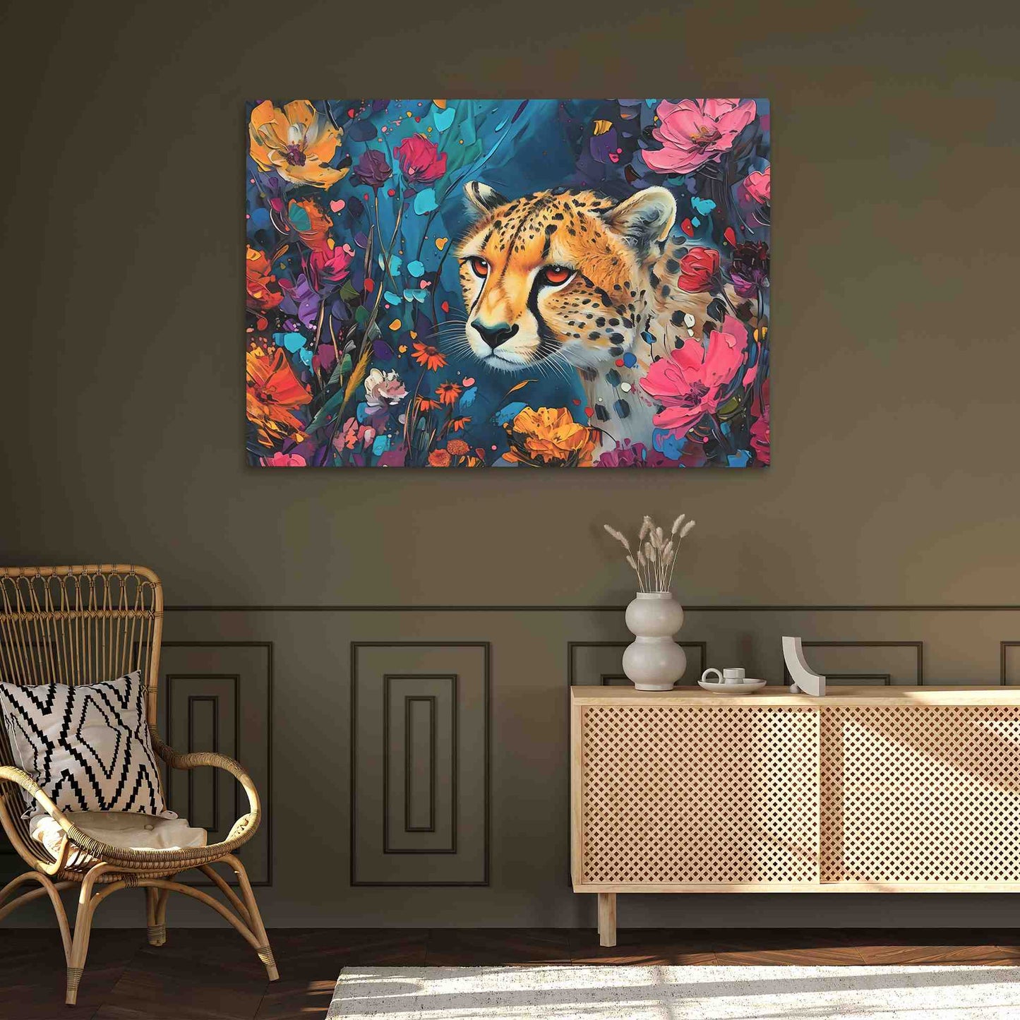Cheetah Garden - Big Cat Wall Art in Black Frame