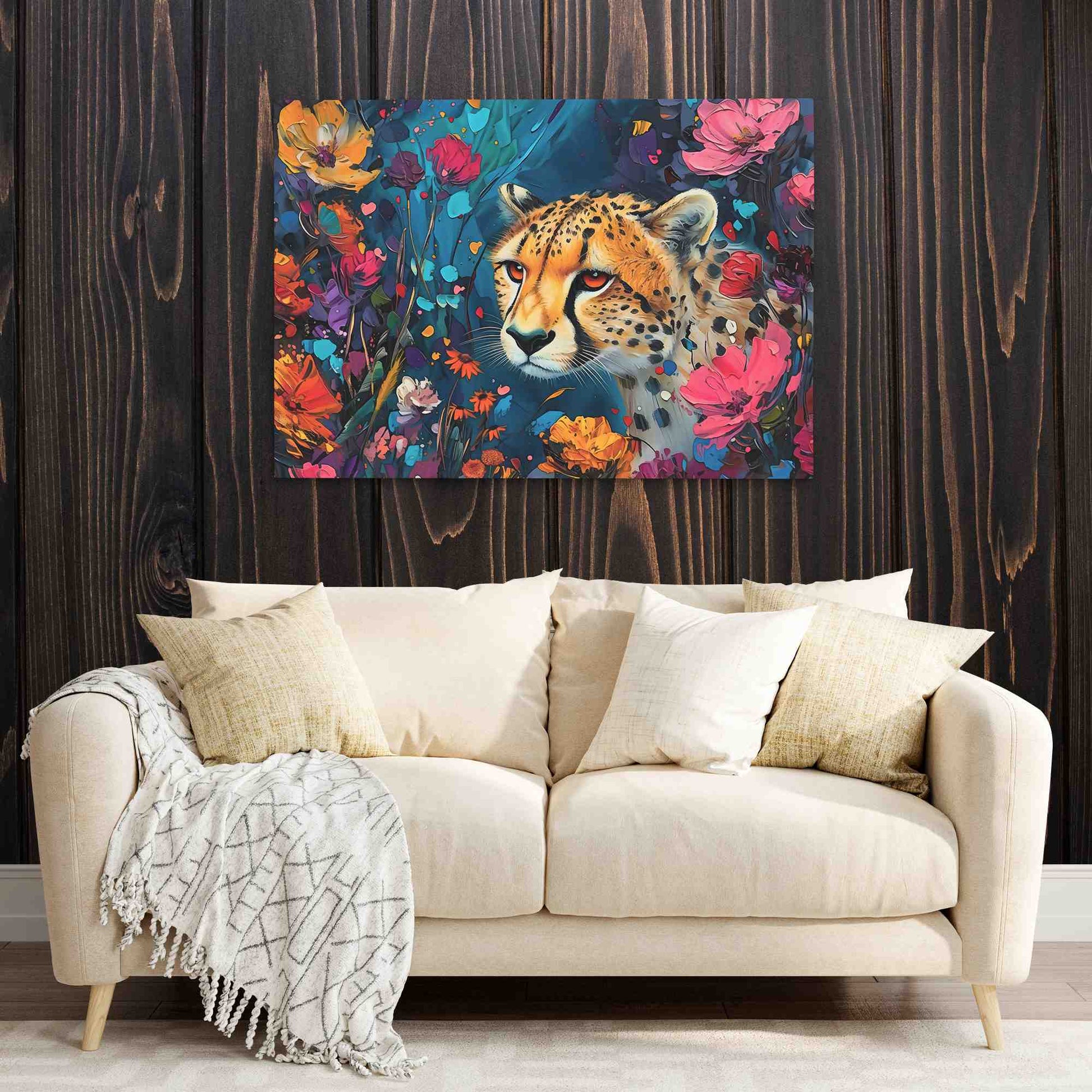 Cheetah Garden - Blue Canvas Wall Art