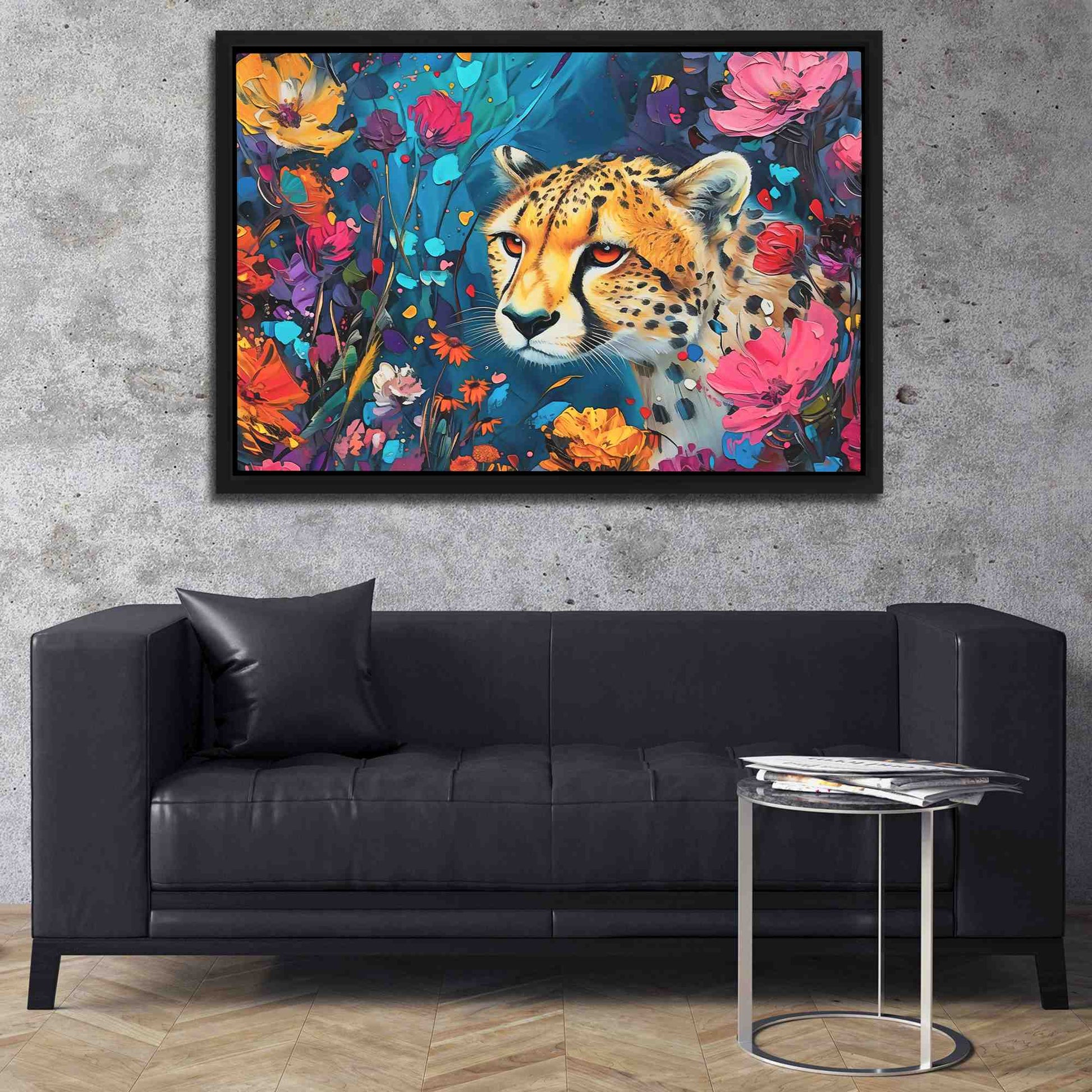 Cheetah Garden - Wall Art in Black Frame