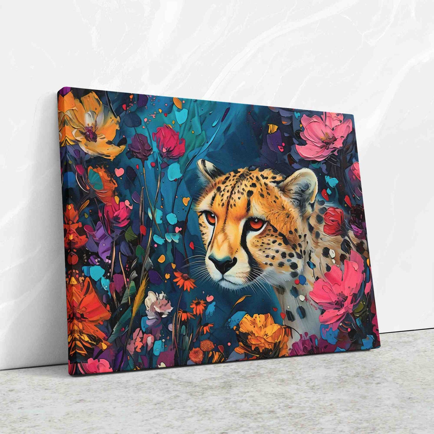 Cheetah Garden - Blue Big Cat Canvas Print