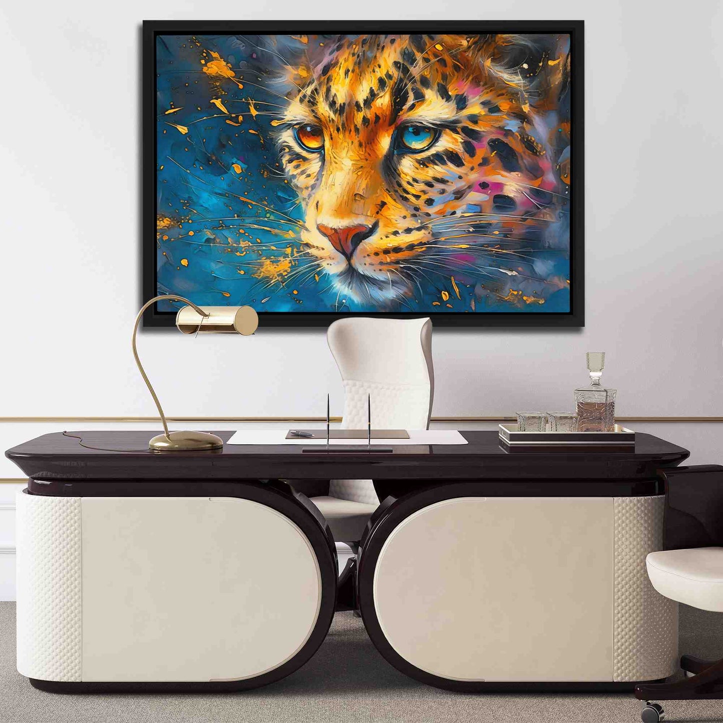 Cheetah in Moonlight - Blue Canvas Wall Art