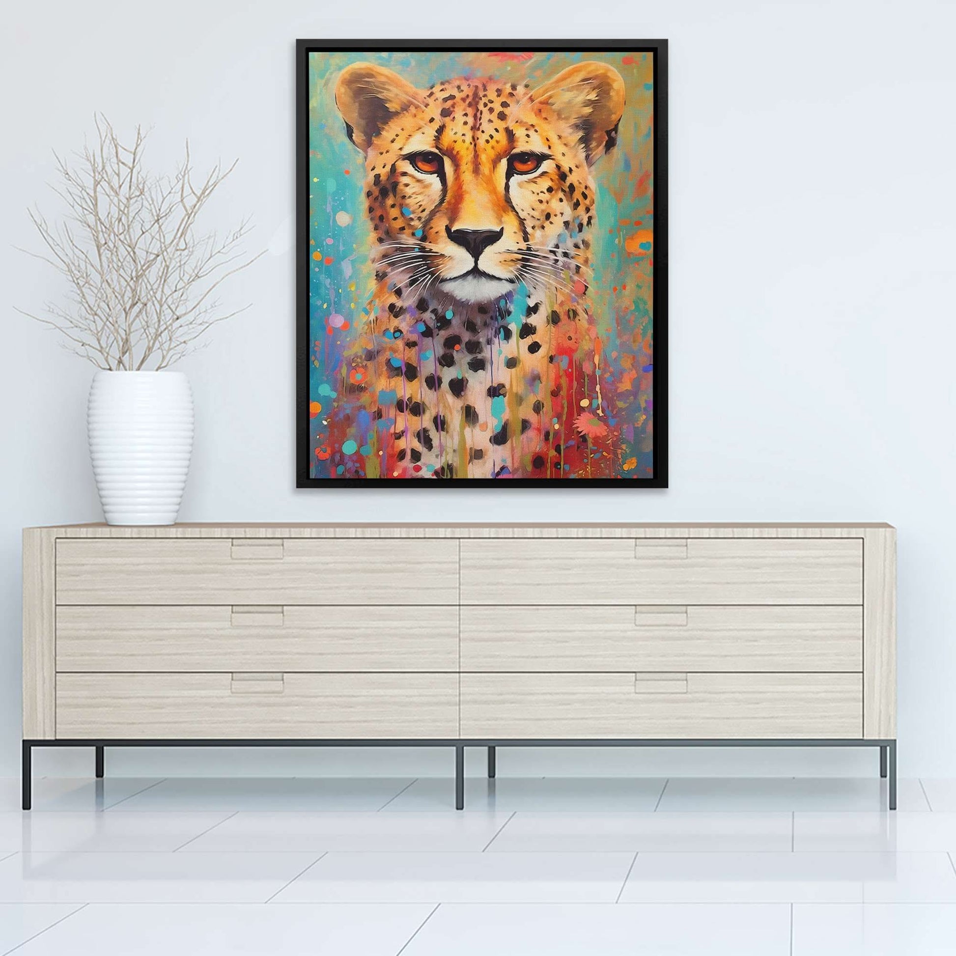 Cheetah Mirage - Pop Art Yellow Canvas Wall Art