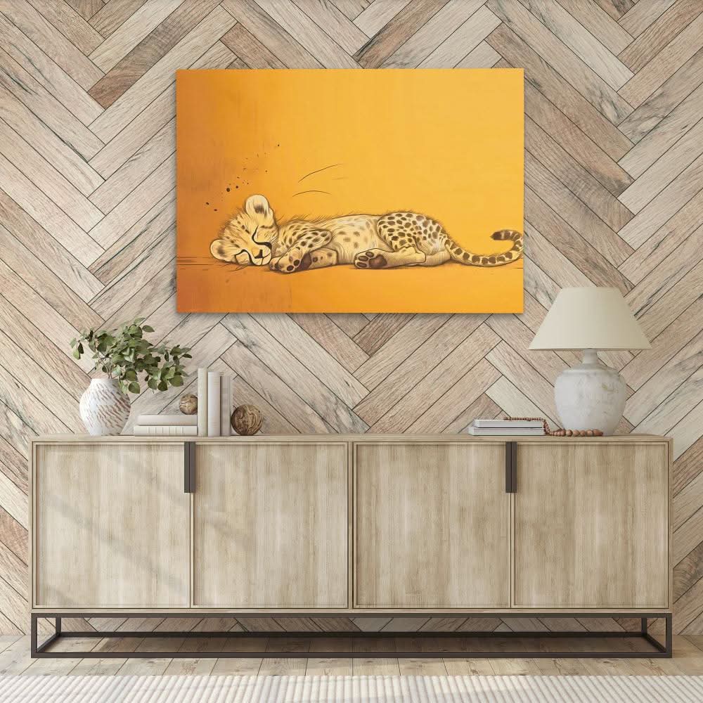 Cheetah Nap - Nature Wall Art in Black Frame