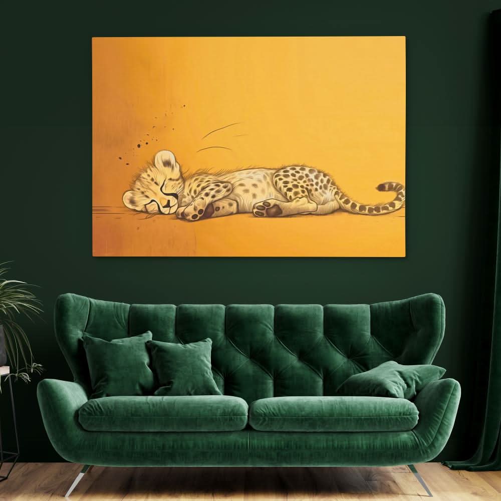 Cheetah Nap - Modern Yellow Canvas Wall Art
