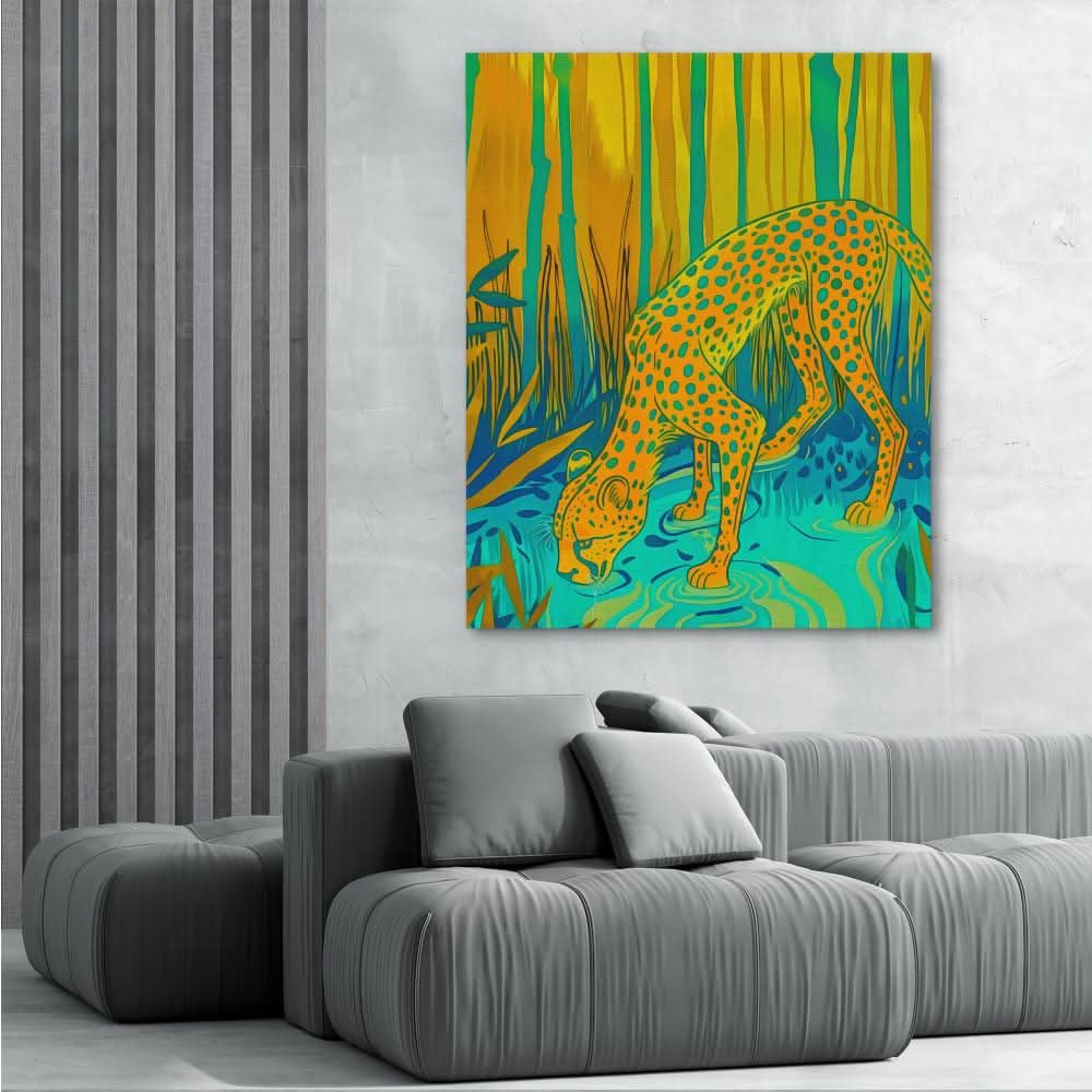 Cheetah Waterhole - Large Contemporary Canvas Print