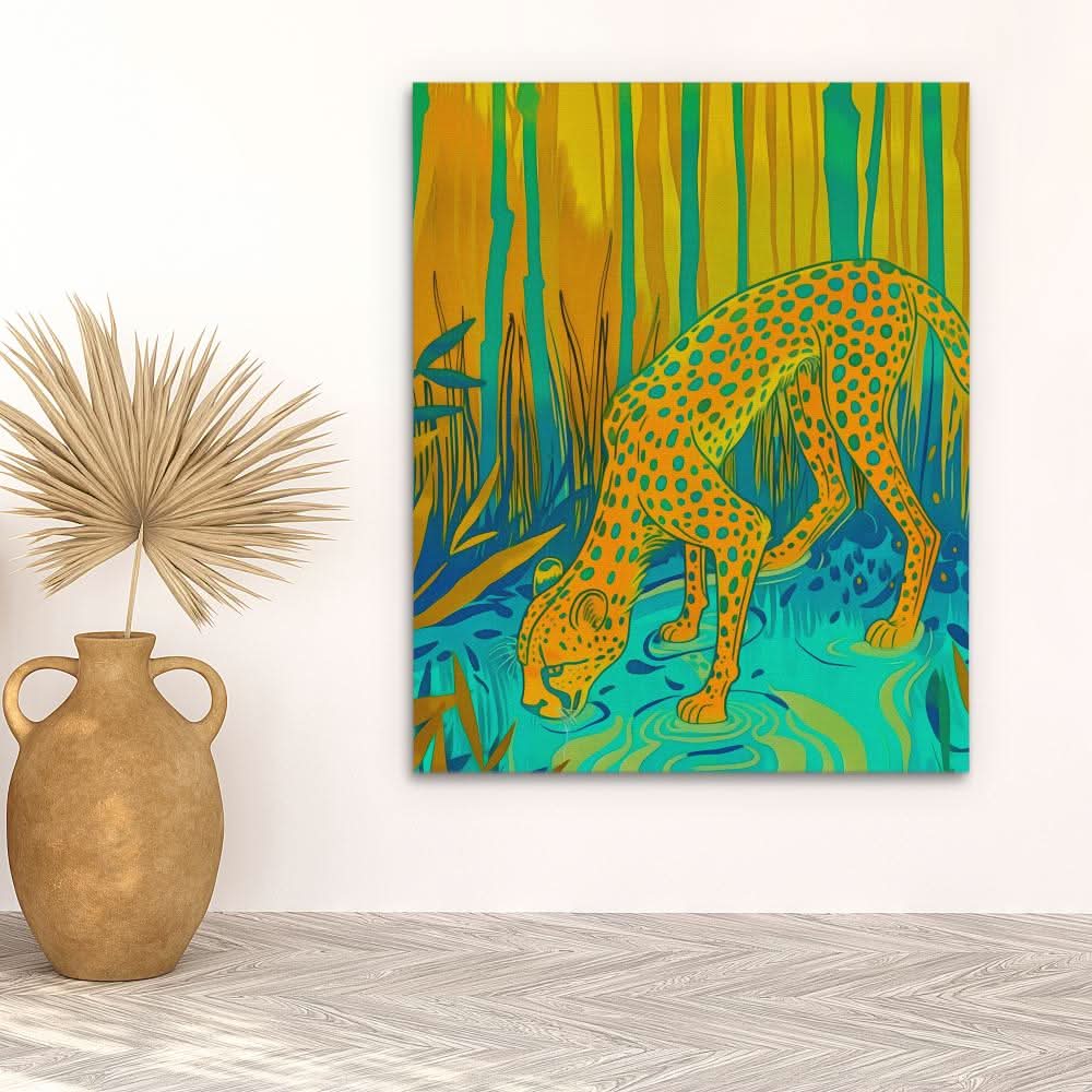 Cheetah Waterhole - Art Prints Wall Art in Black Frame