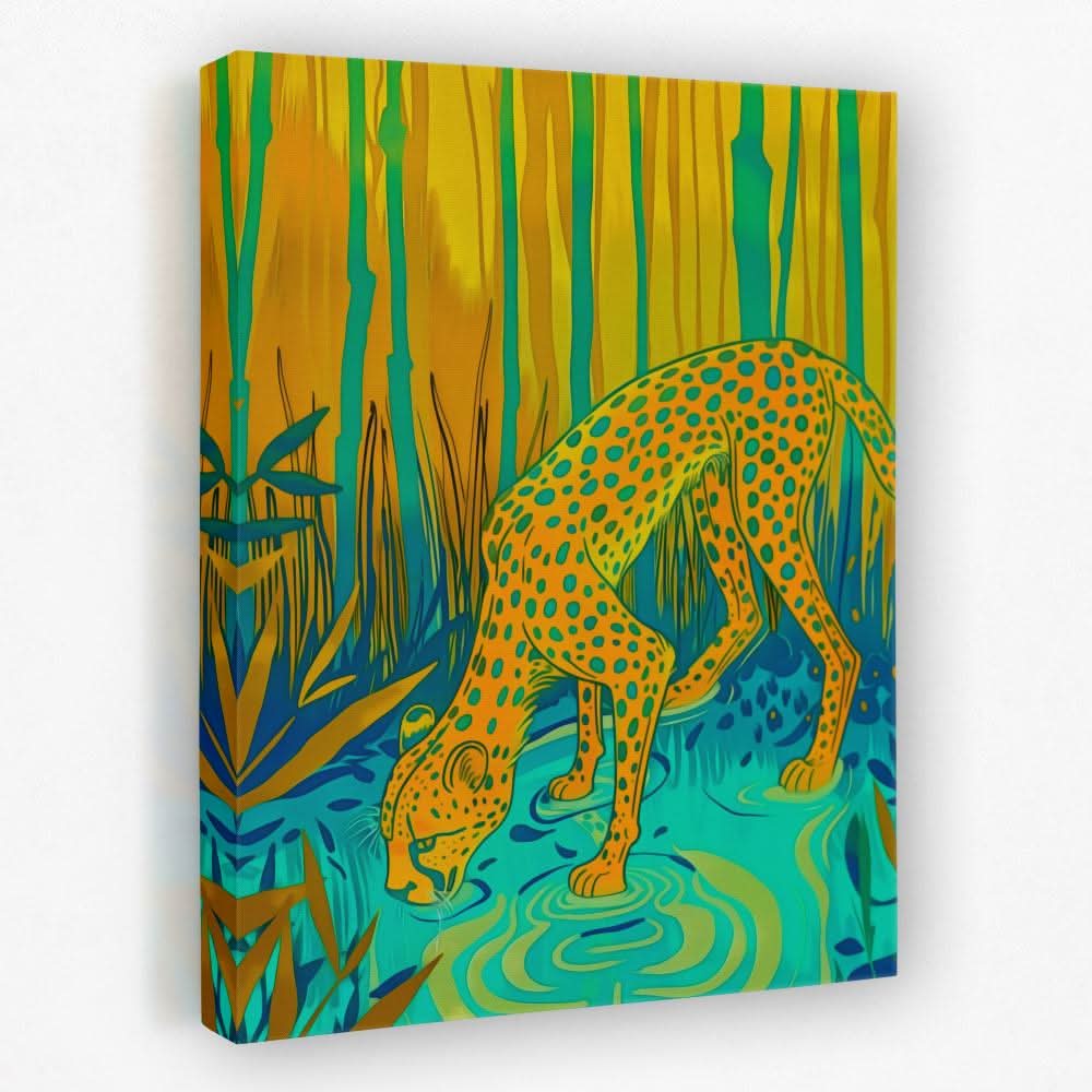 Cheetah Waterhole - Animals Canvas Wall Art