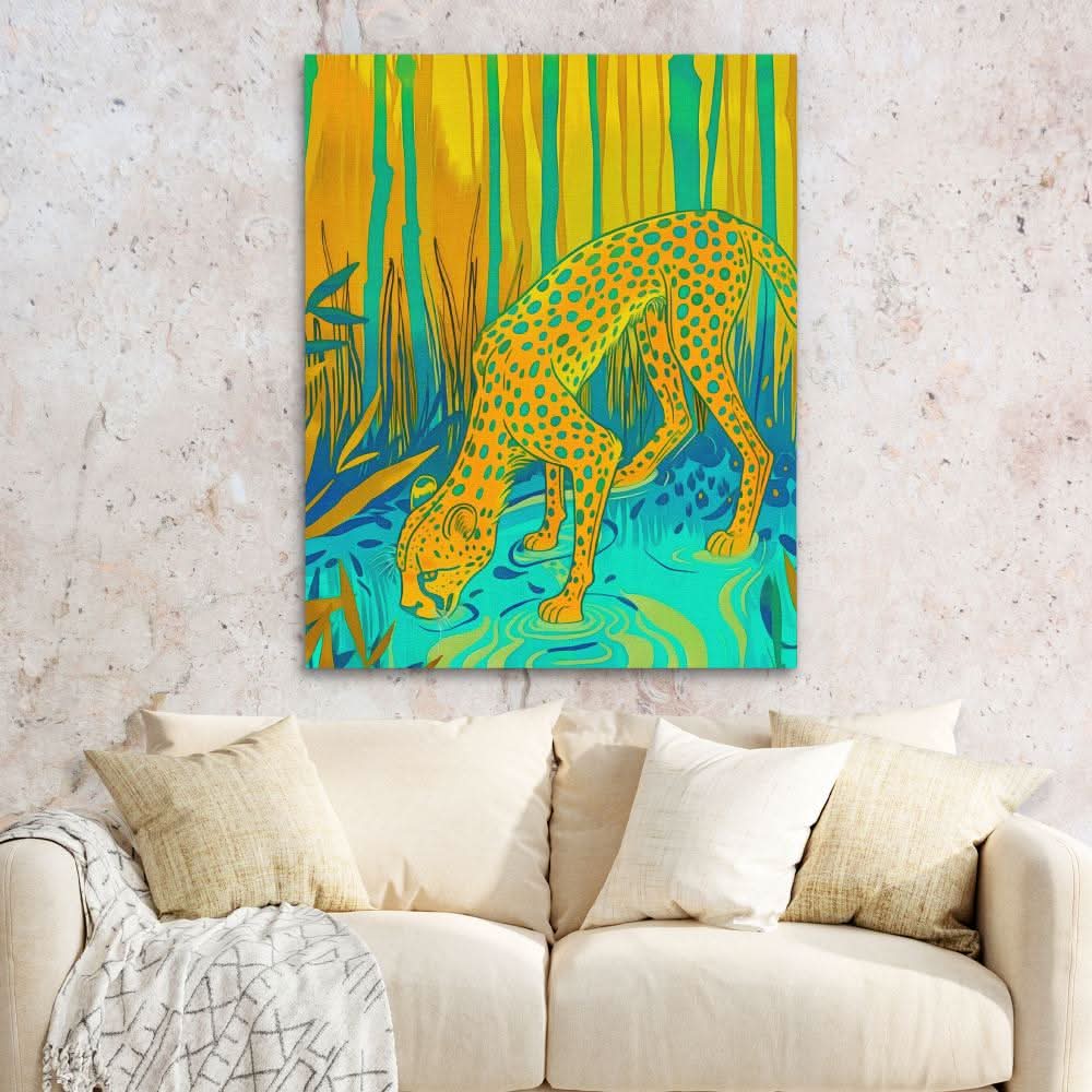Cheetah Waterhole - Animals Art for Bedroom
