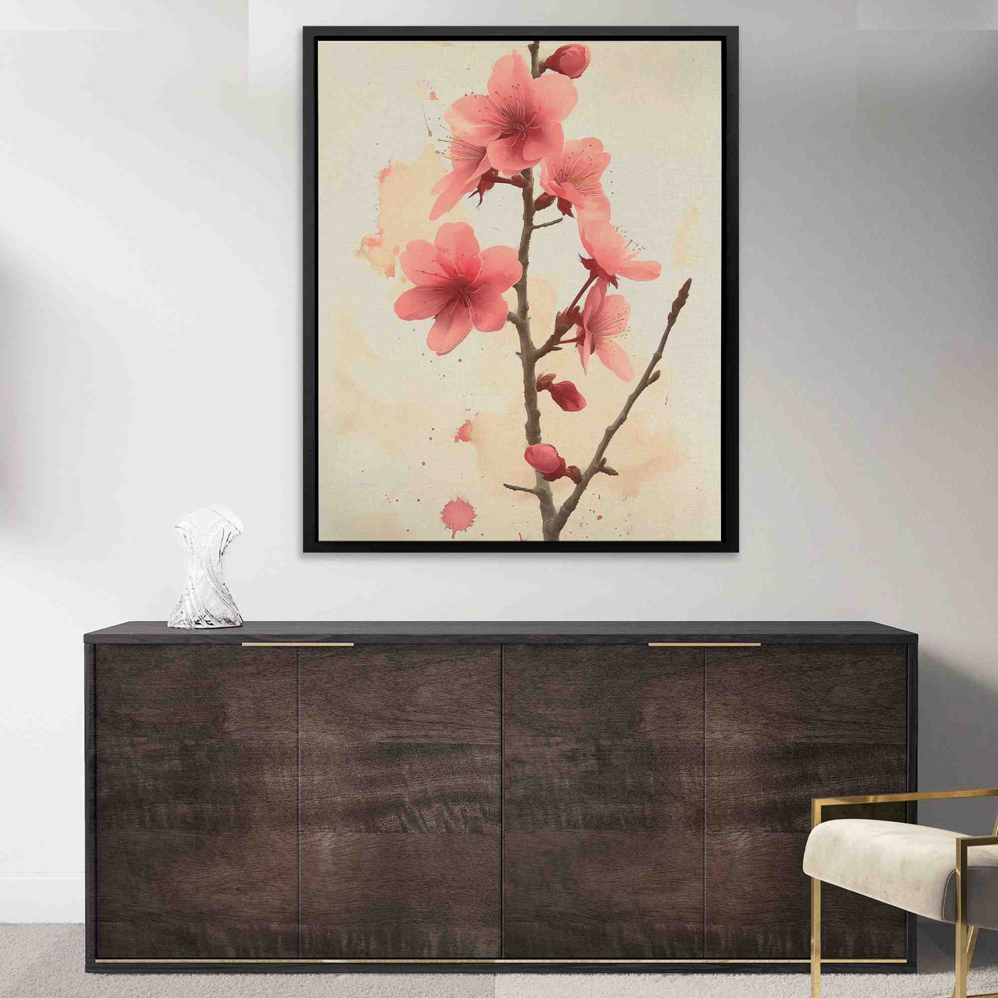 Cherry Blossom Branch - Beige Canvas Wall Art