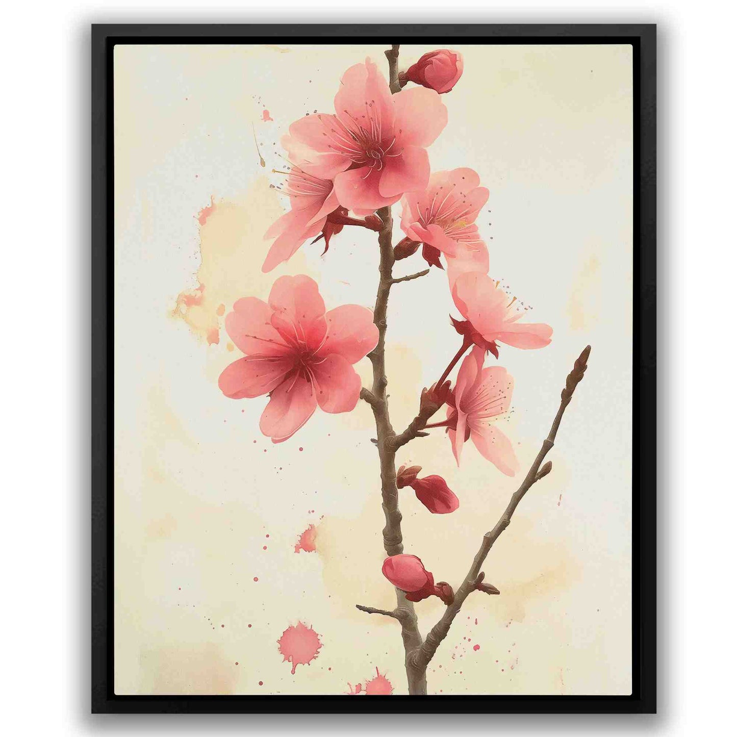 Cherry Blossom Branch - Beige Floral Canvas Print