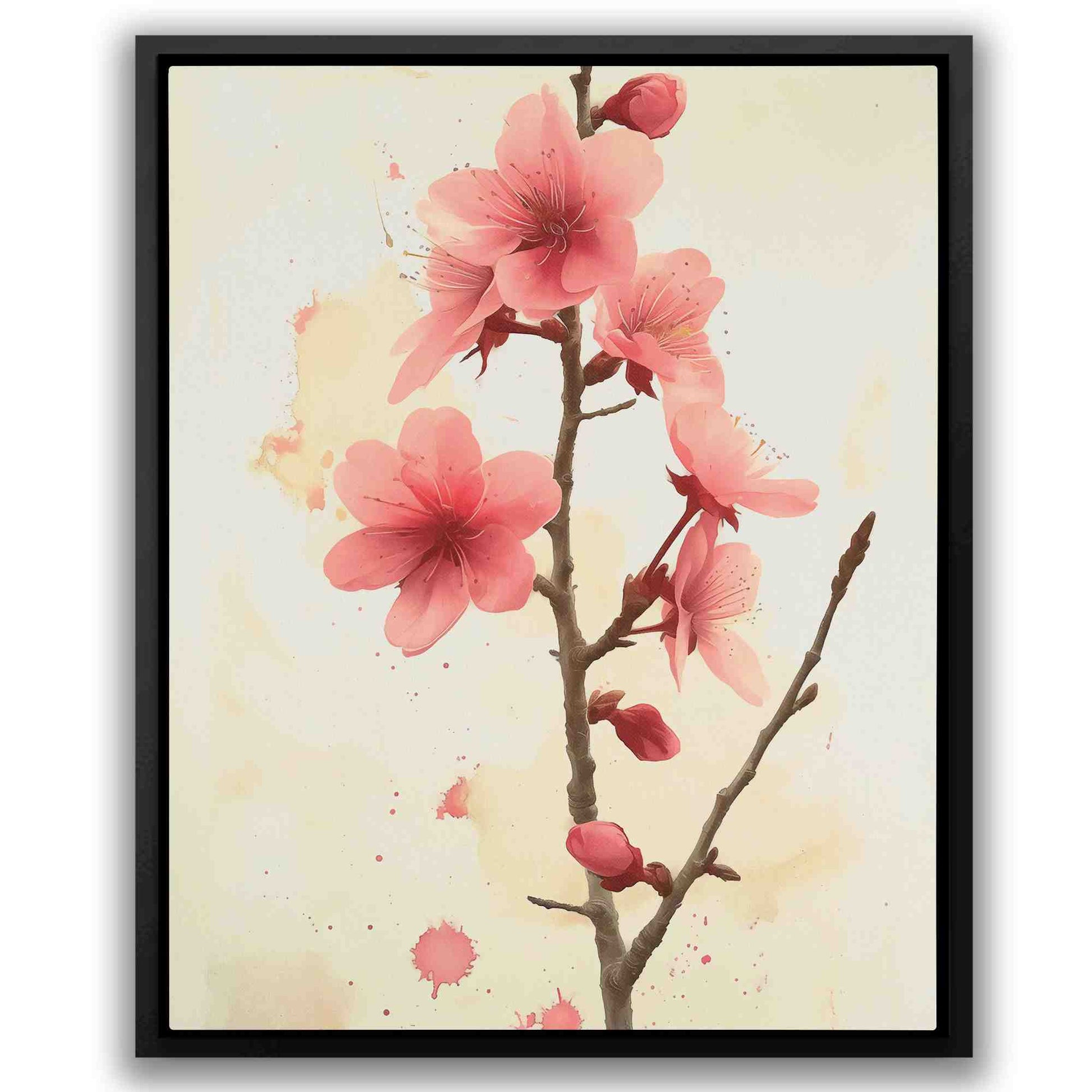 Cherry Blossom Branch - Beige Floral Canvas Print