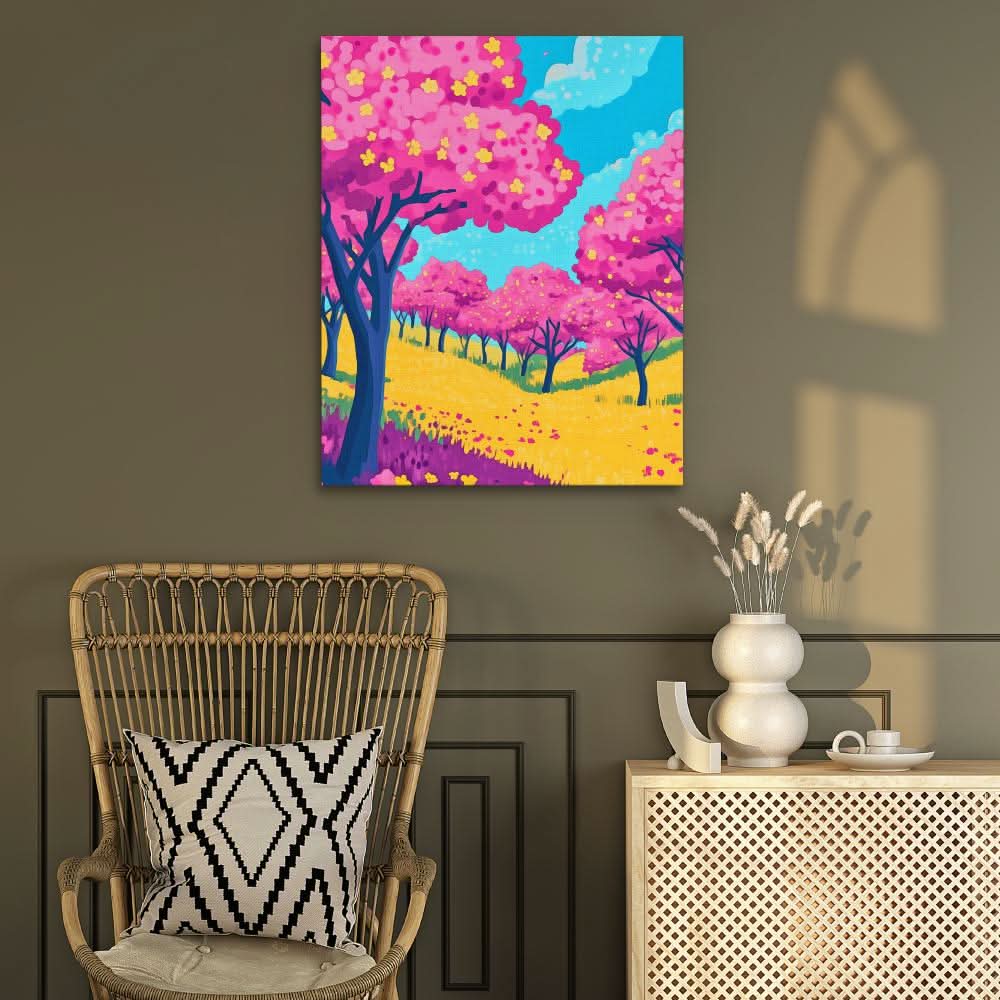 Cherry Blossoms in Bloom - Pastel Canvas Wall Art
