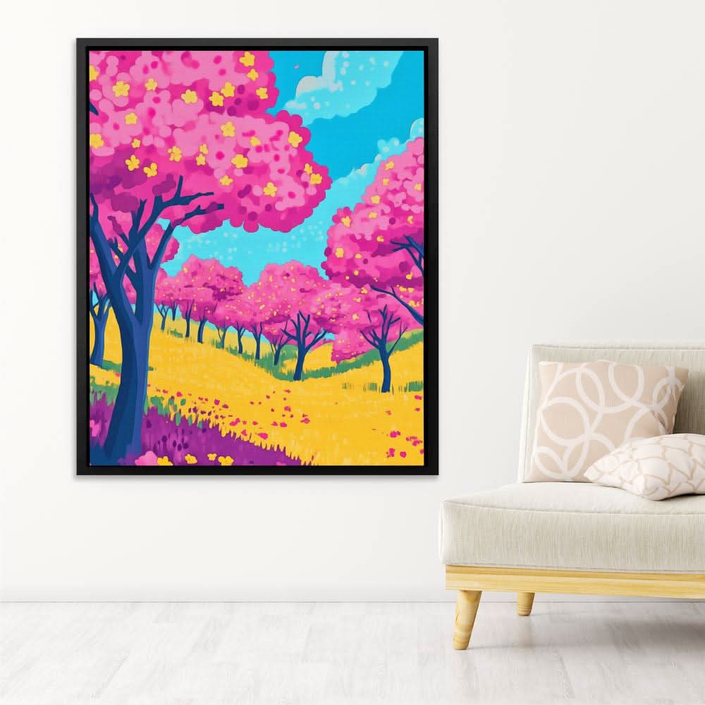 Cherry Blossoms in Bloom - Landscapes Wall Art in Black Frame
