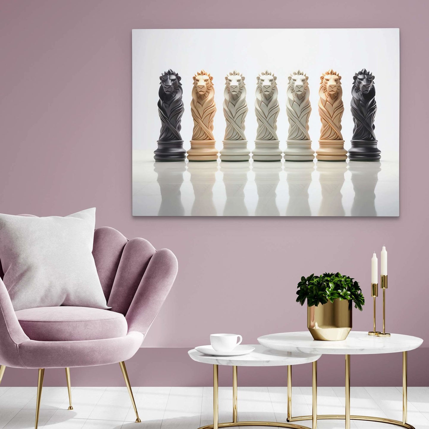 Chess Lions - Wall Art in Black Frame