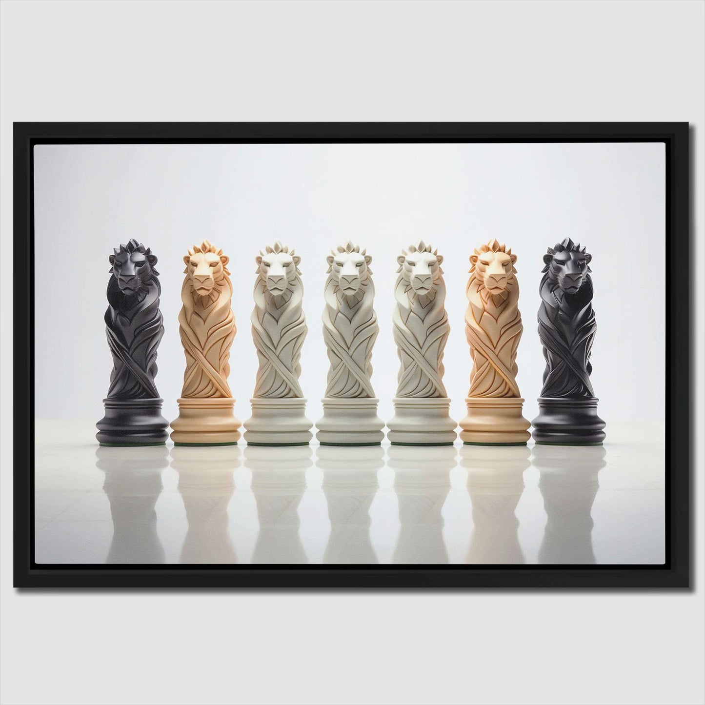 Chess Lions - Horizontal Wall Art in Black Frame