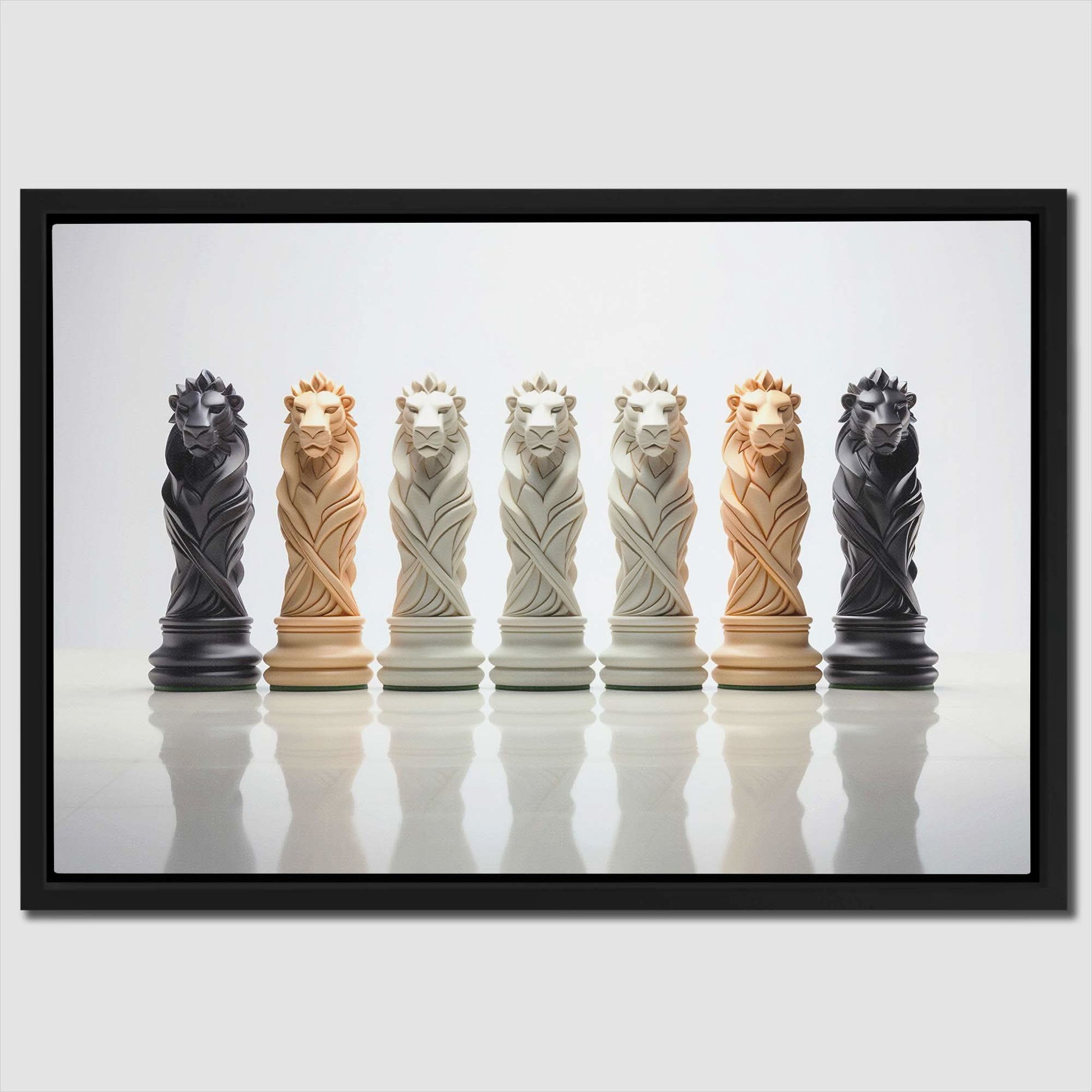 Chess Lions - Horizontal Wall Art in Black Frame