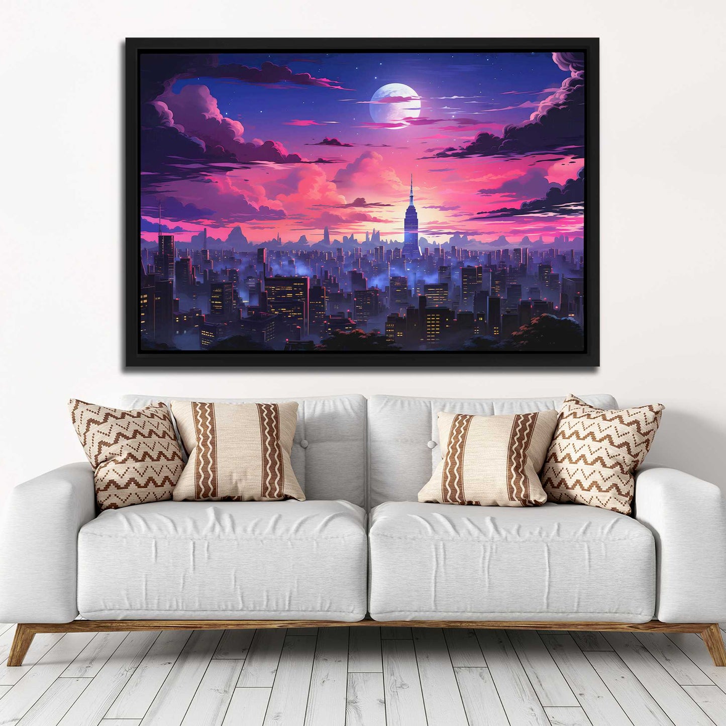 Chicago Sunset - Vaporwave Wall Art in Black Frame