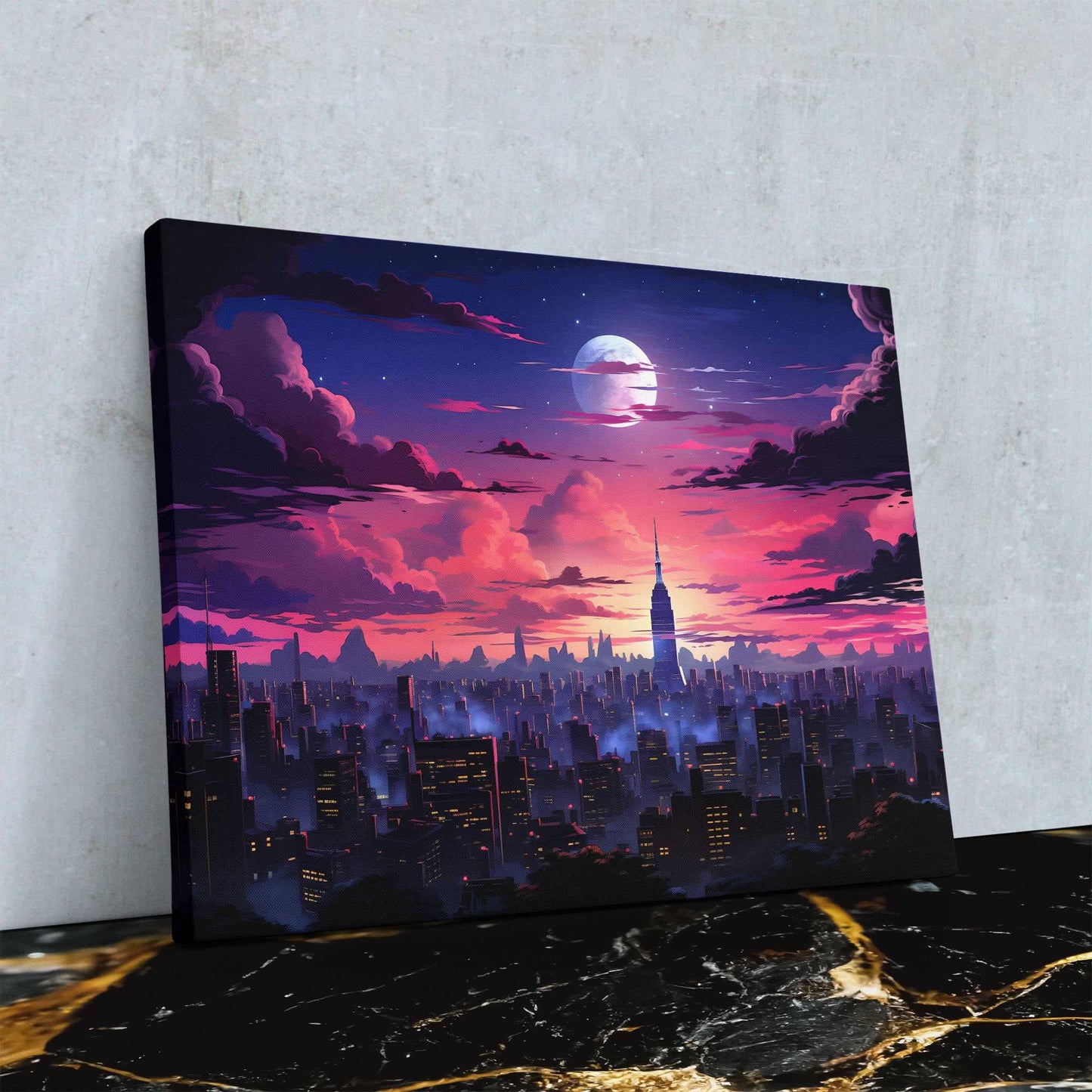 Chicago Sunset - City Wall Art in Black Frame
