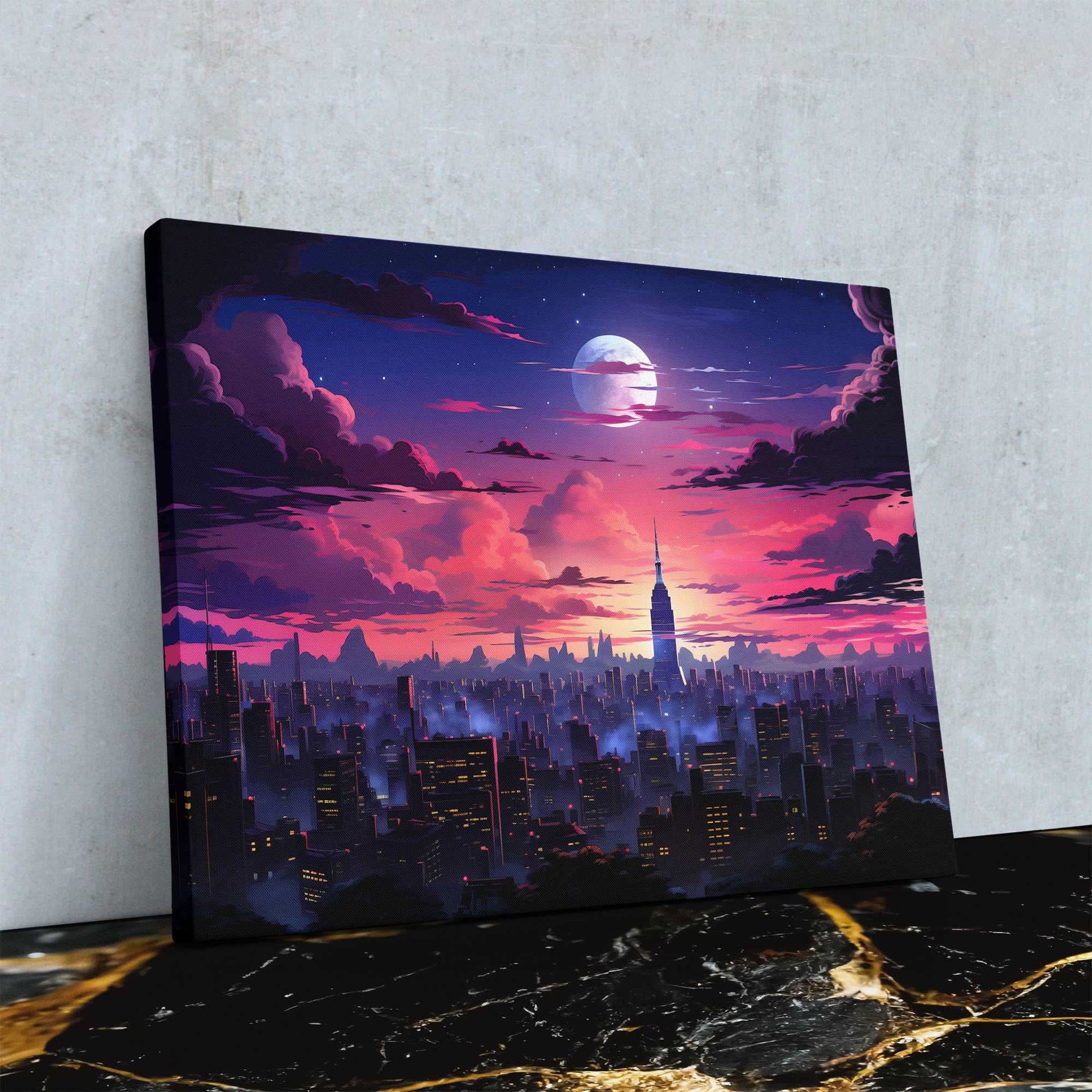 Chicago Sunset - City Wall Art in Black Frame